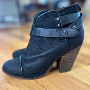 rag & bone Harrow Black Leather Ankle Boots Italian Designer Moto Booties Women